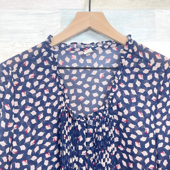 Old Navy Chiffon Pleated Blouse Blue Floral Sheer Office Work Womens Medium - Picture 2 of 6